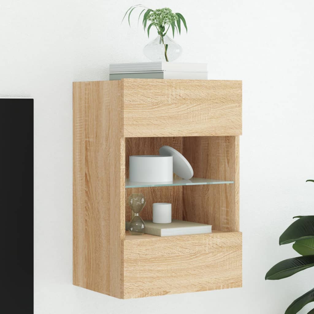 Vegghengt Tv-Benk Med Led Sonoma Eik 40X30X60,5 Cm