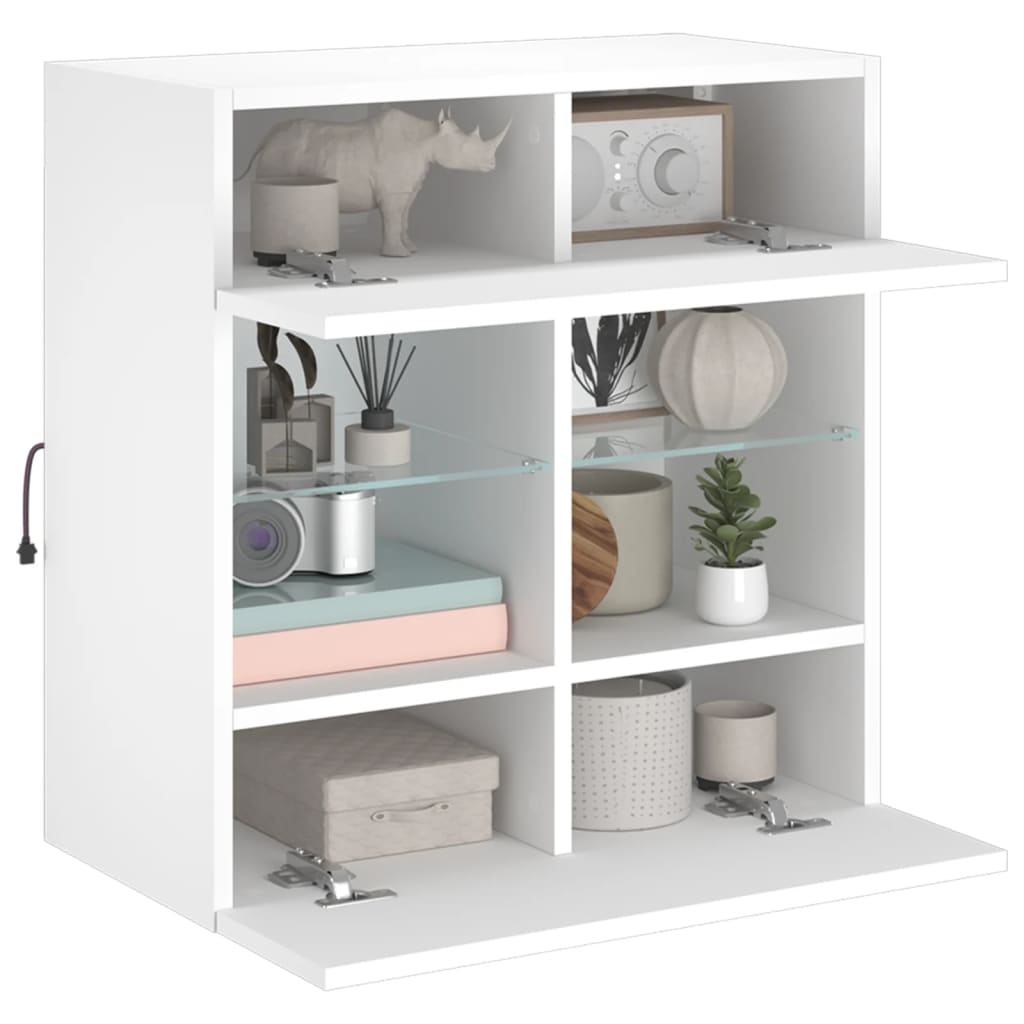 Vegghengt Tv-Benk Med Led Hvit 58,5X30X60,5 Cm