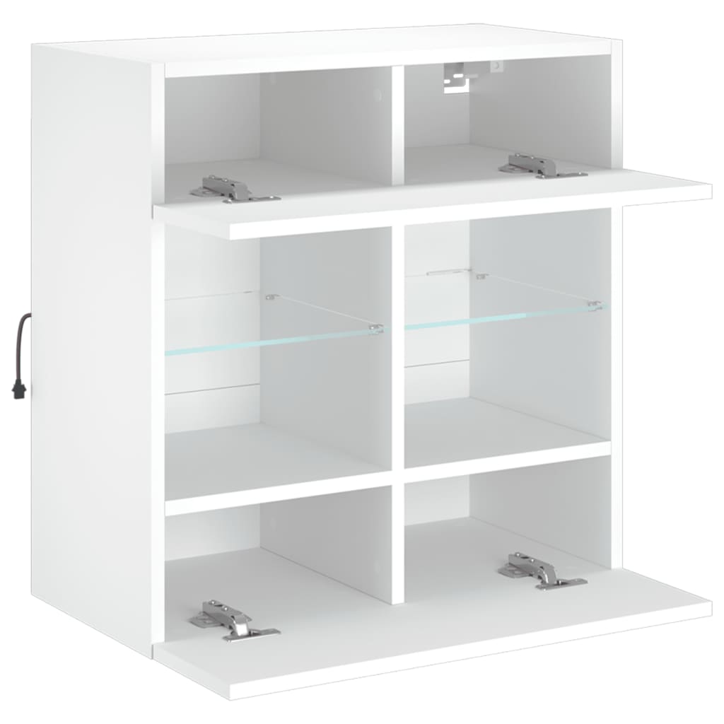 Vegghengt Tv-Benk Med Led Hvit 58,5X30X60,5 Cm