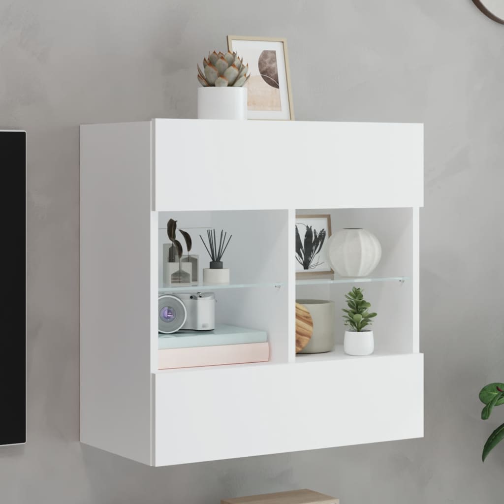 Vegghengt Tv-Benk Med Led Hvit 58,5X30X60,5 Cm