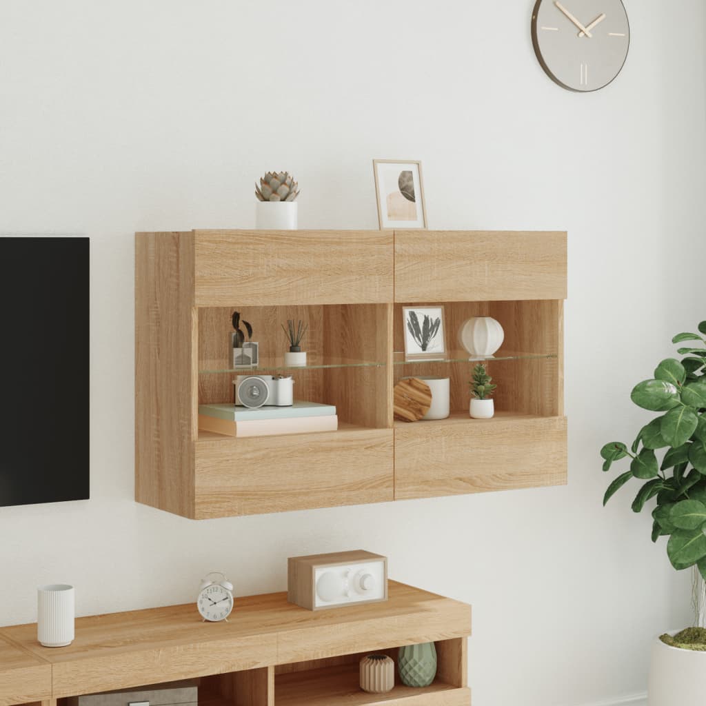Vegghengt Tv-Benk Med Led Sonoma Eik 98,5X30X60,5 Cm