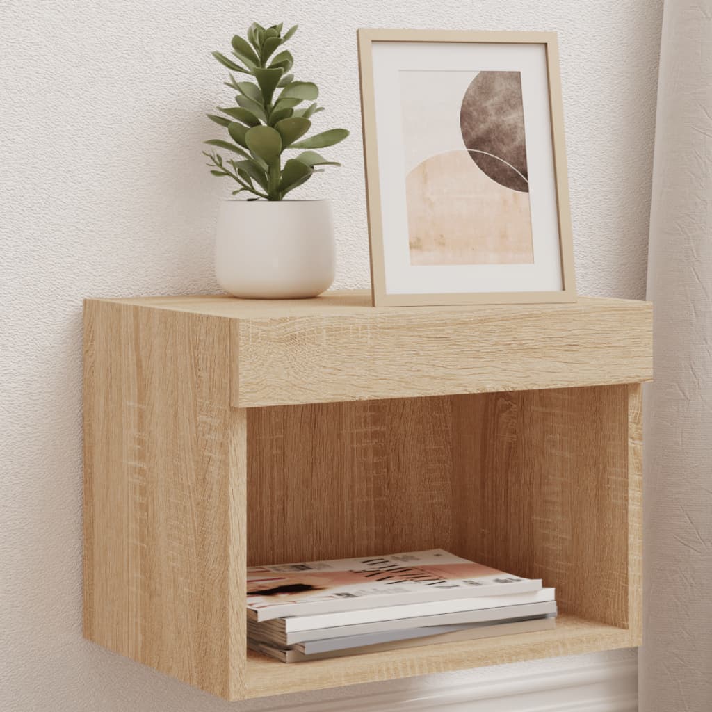 Veggmontert Nattbord Med Led-Lys Sonoma Eik