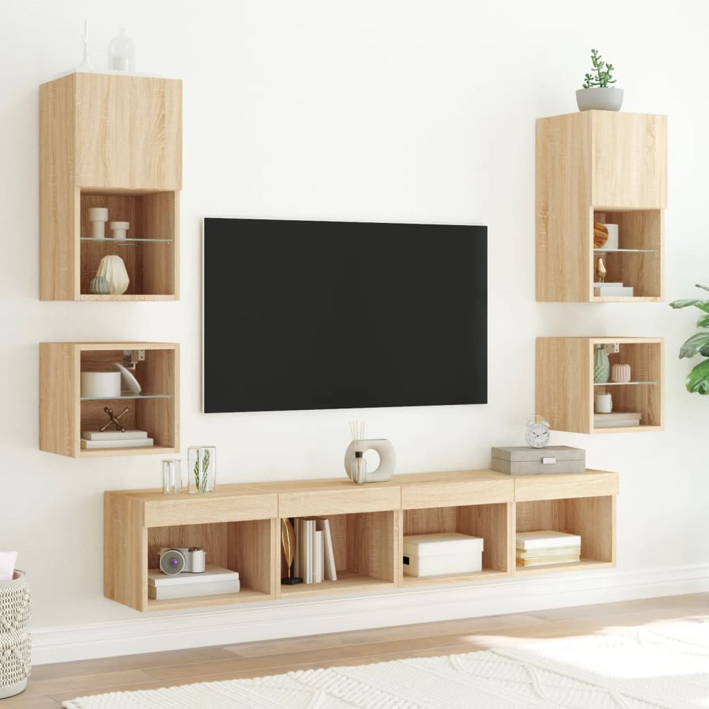 Veggmontert Nattbord Med Led-Lys 2 Stk Sonoma Eik