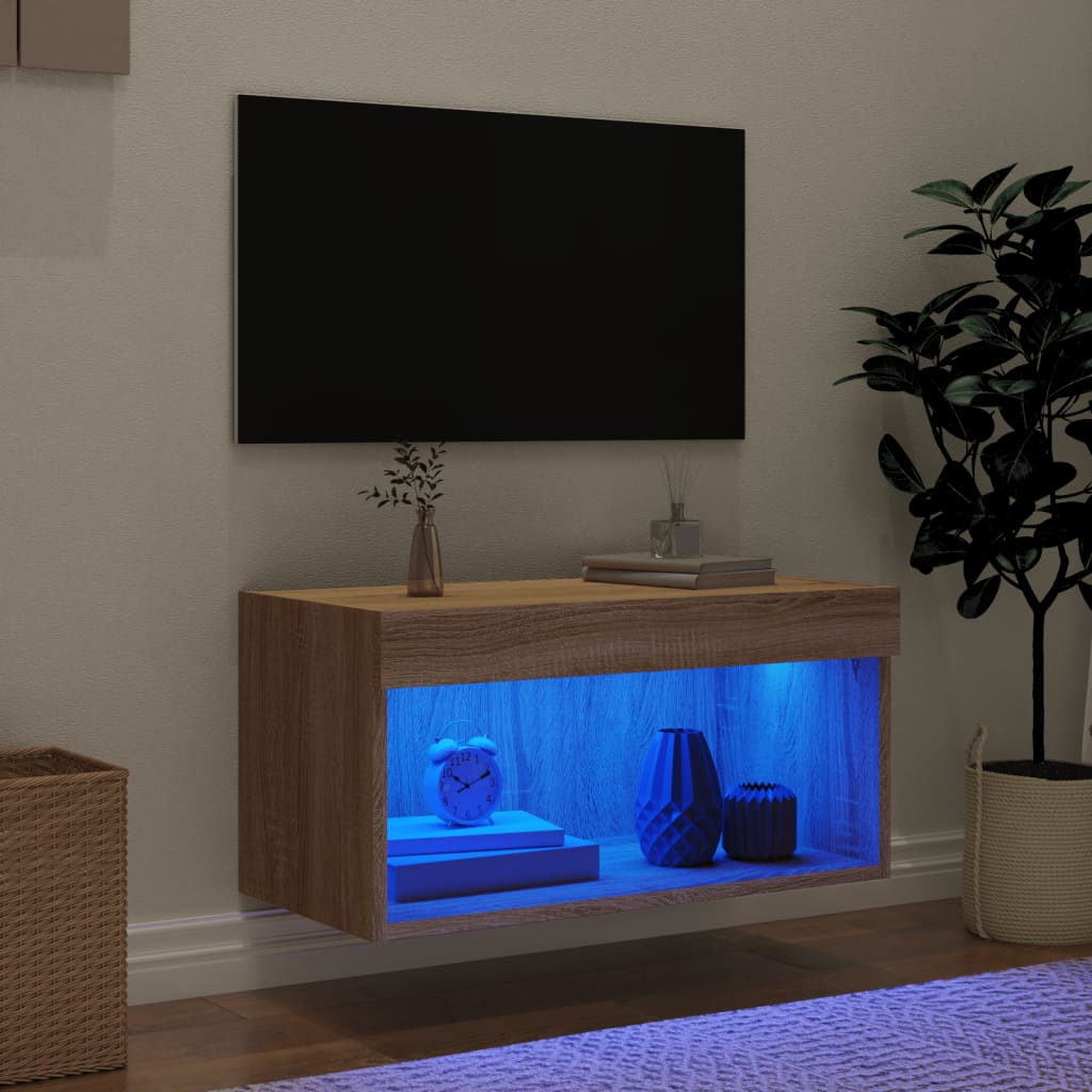 Tv-Benk Med Led Sonoma Eik 60X30X30 Cm
