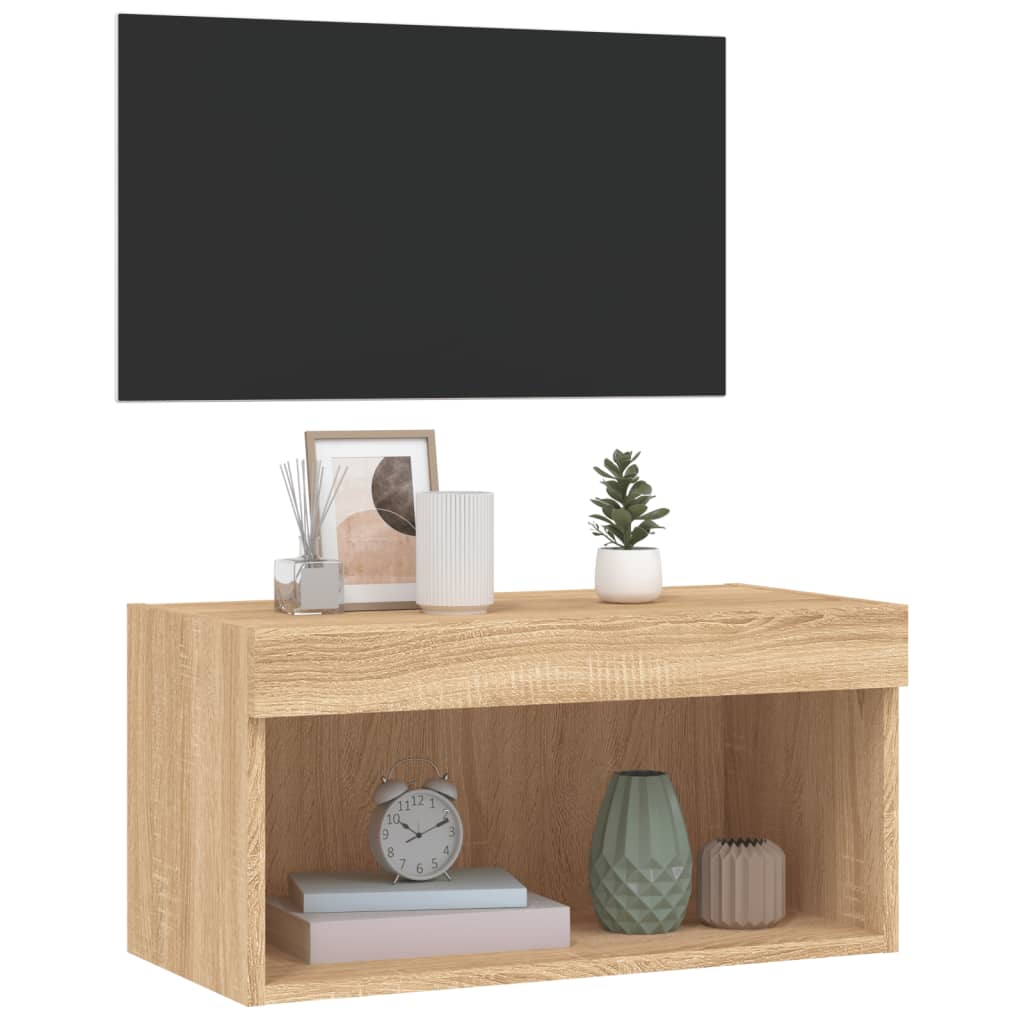 Tv-Benk Med Led Sonoma Eik 60X30X30 Cm