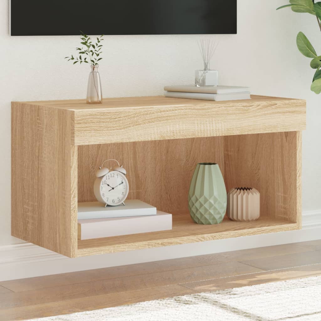 Tv-Benk Med Led Sonoma Eik 60X30X30 Cm