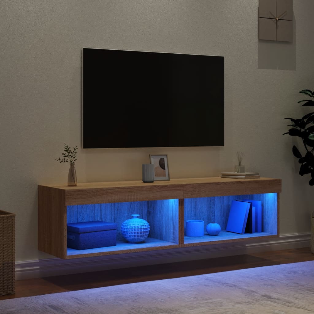 Tv-Benk Med Led 2 Stk Sonoma Eik 60X30X30 Cm