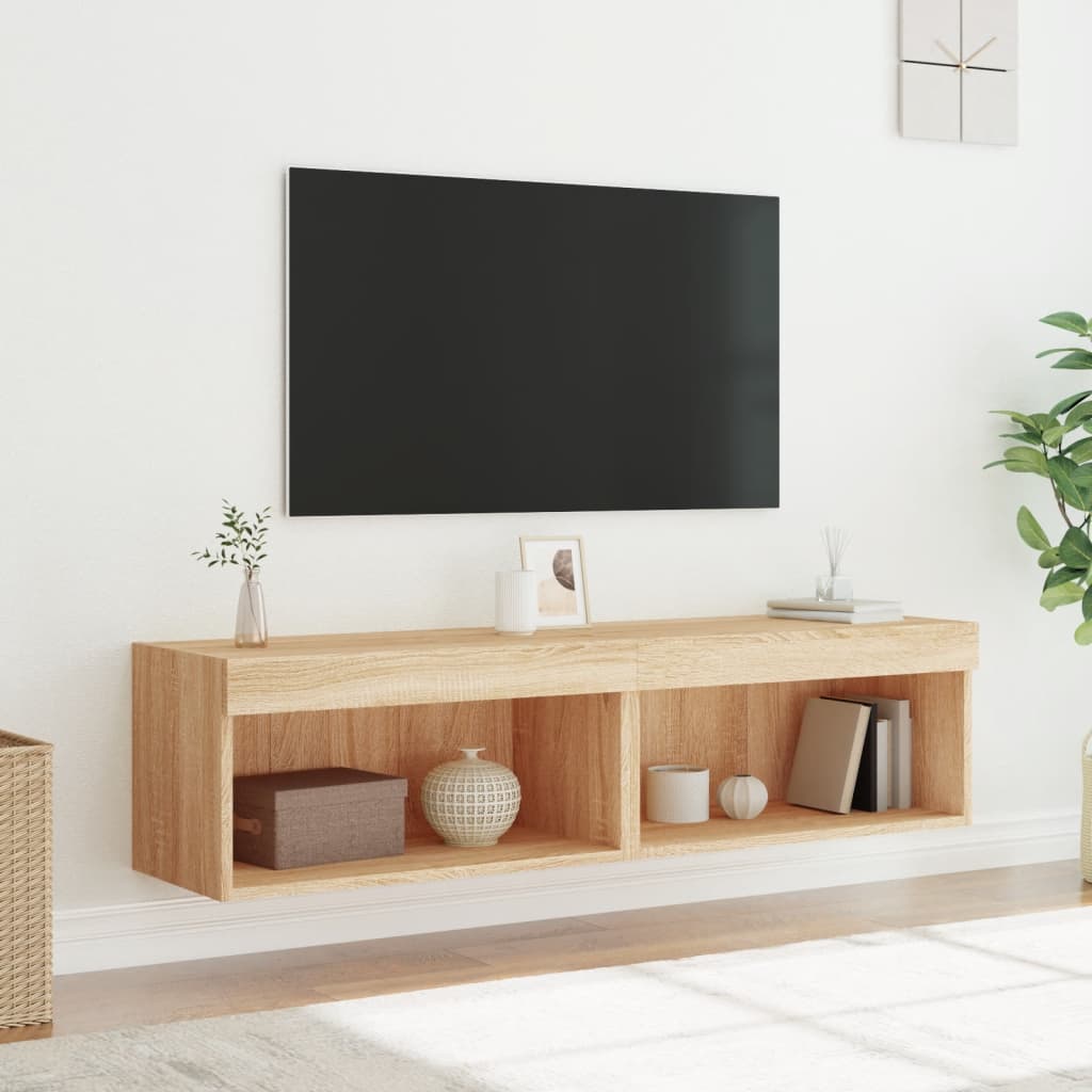 Tv-Benk Med Led 2 Stk Sonoma Eik 60X30X30 Cm