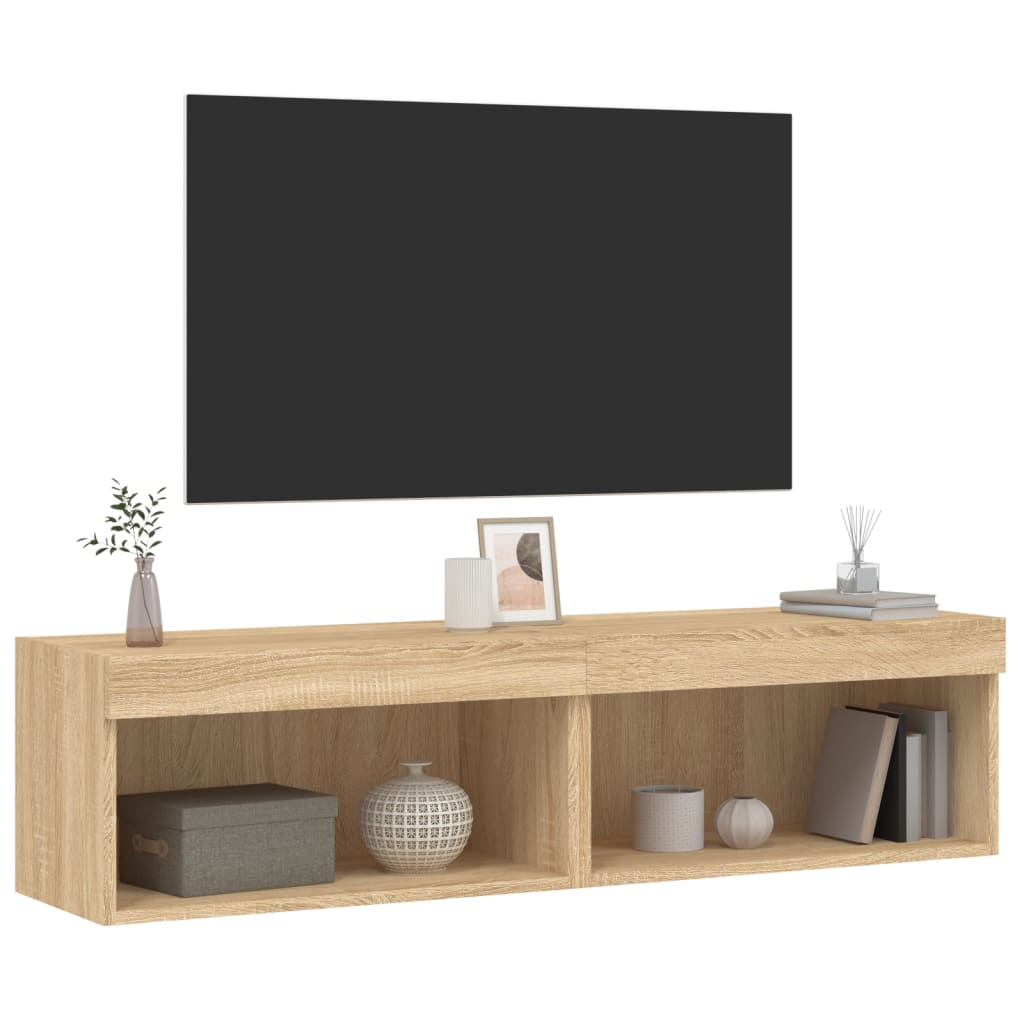 Tv-Benk Med Led 2 Stk Sonoma Eik 60X30X30 Cm