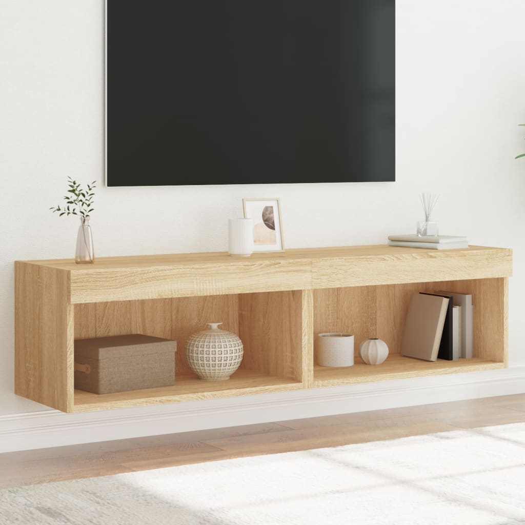 Tv-Benk Med Led 2 Stk Sonoma Eik 60X30X30 Cm