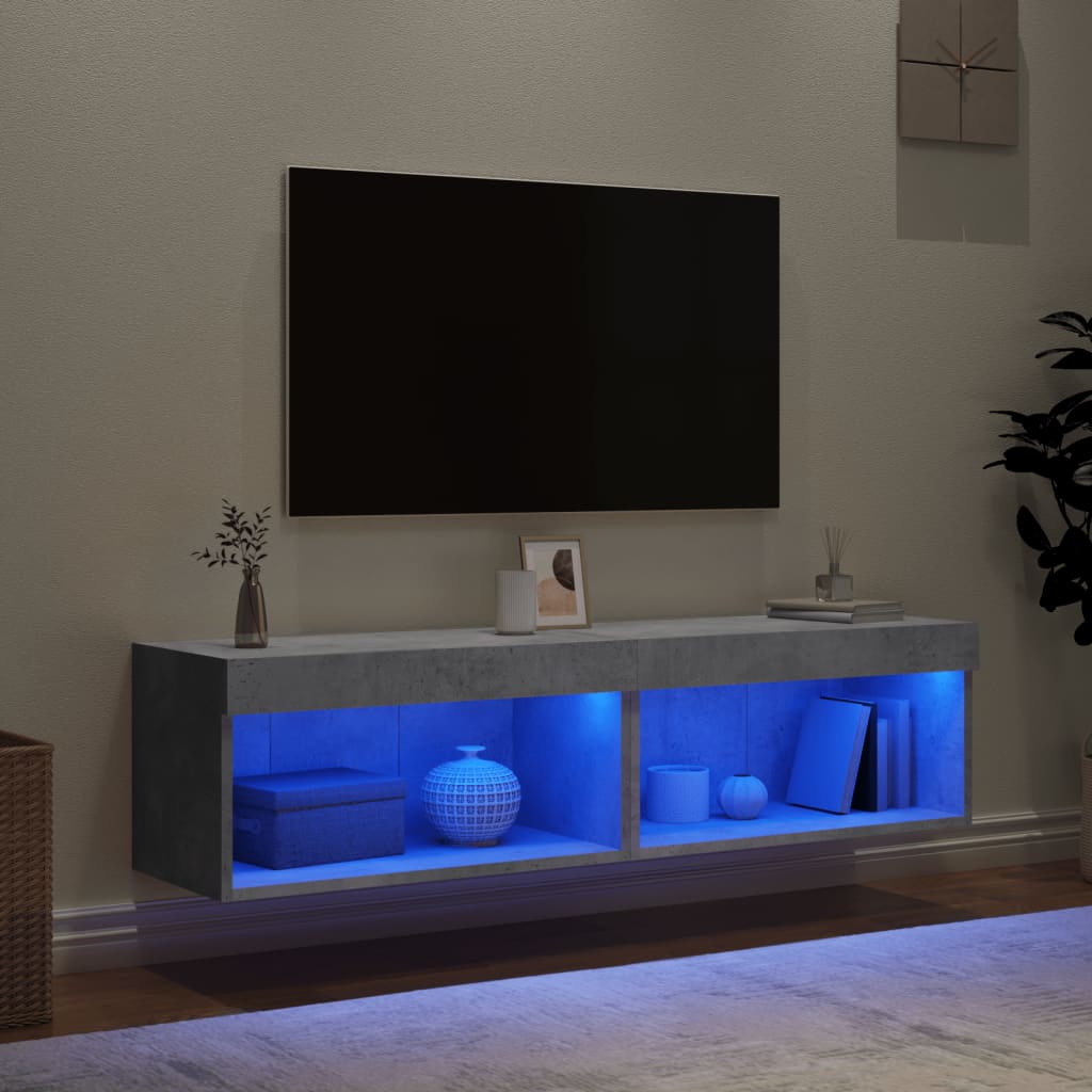 Tv-Benker Med Led-Lys 2 Stk Betonggrå 60X30X30 Cm