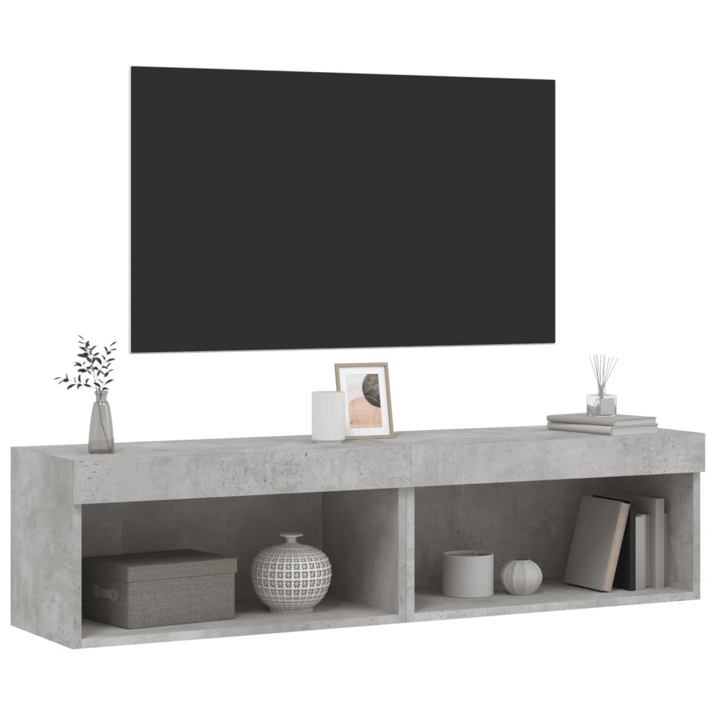Tv-Benker Med Led-Lys 2 Stk Betonggrå 60X30X30 Cm
