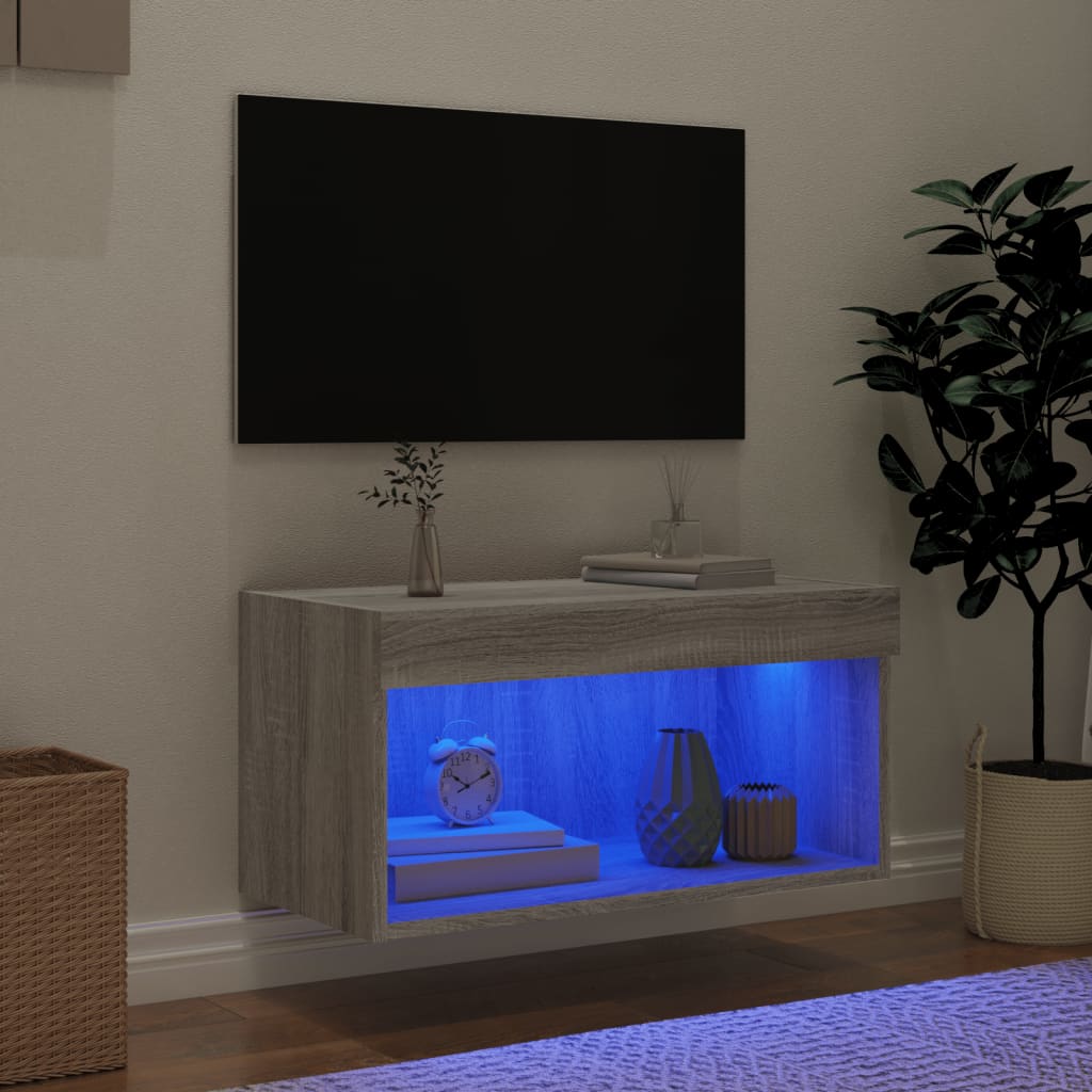 Tv-Benk Med Led Grå Sonoma 60X30X30 Cm