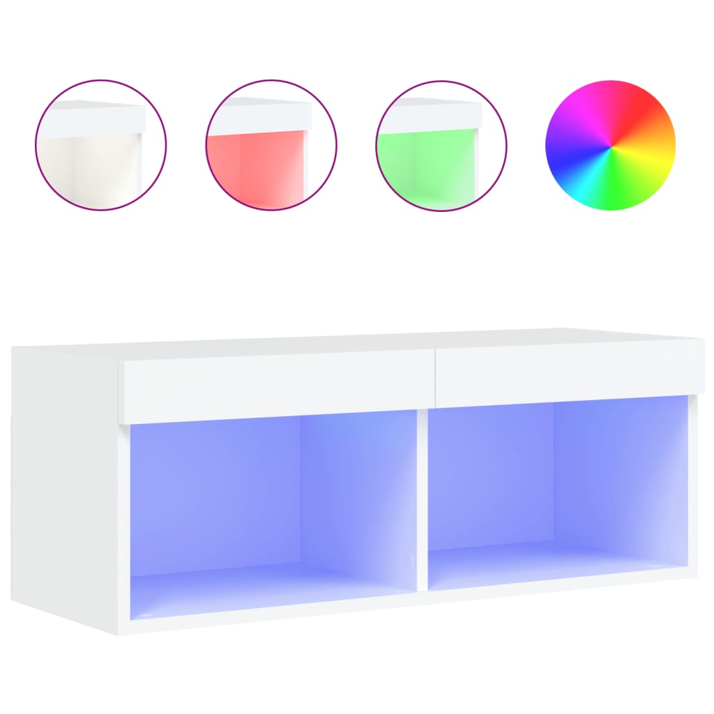 Tv-Benk Med Led-Lys Hvit 80X30X30 Cm