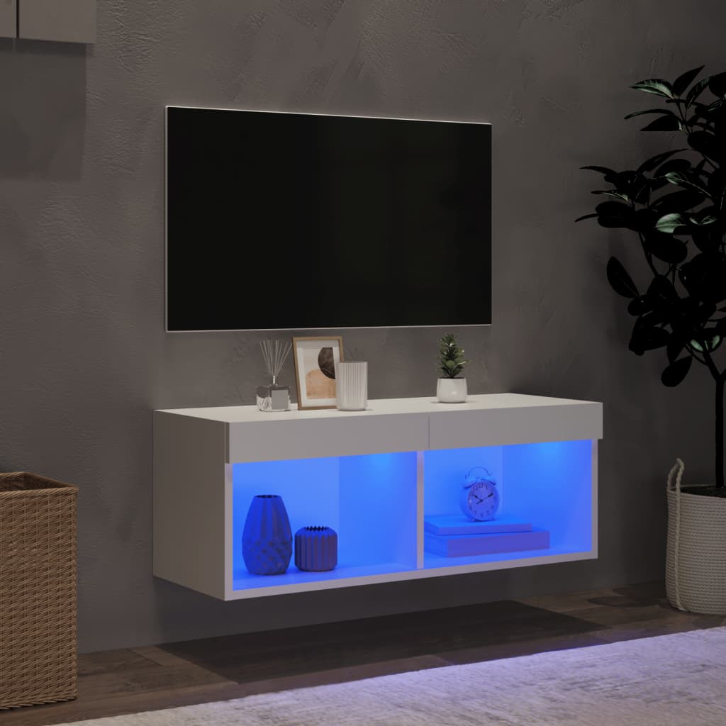 Tv-Benk Med Led-Lys Hvit 80X30X30 Cm