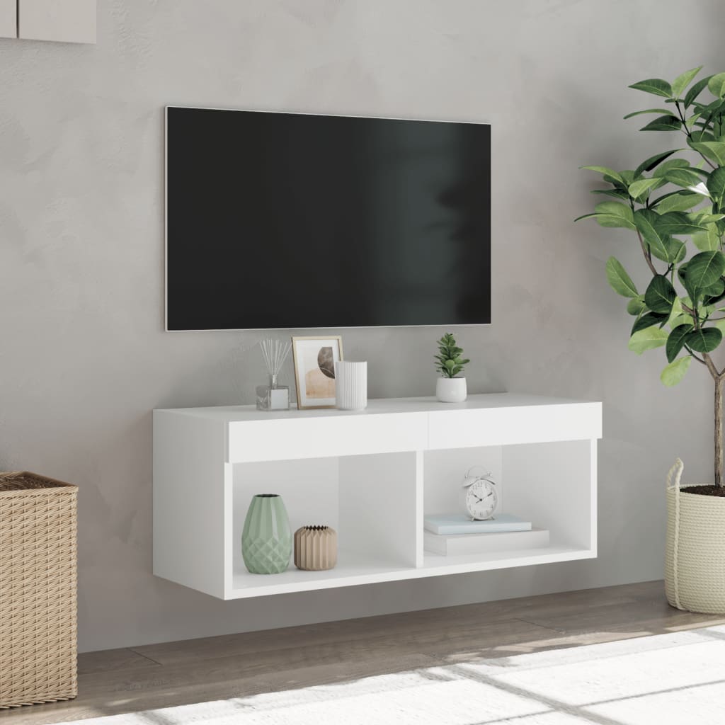 Tv-Benk Med Led-Lys Hvit 80X30X30 Cm