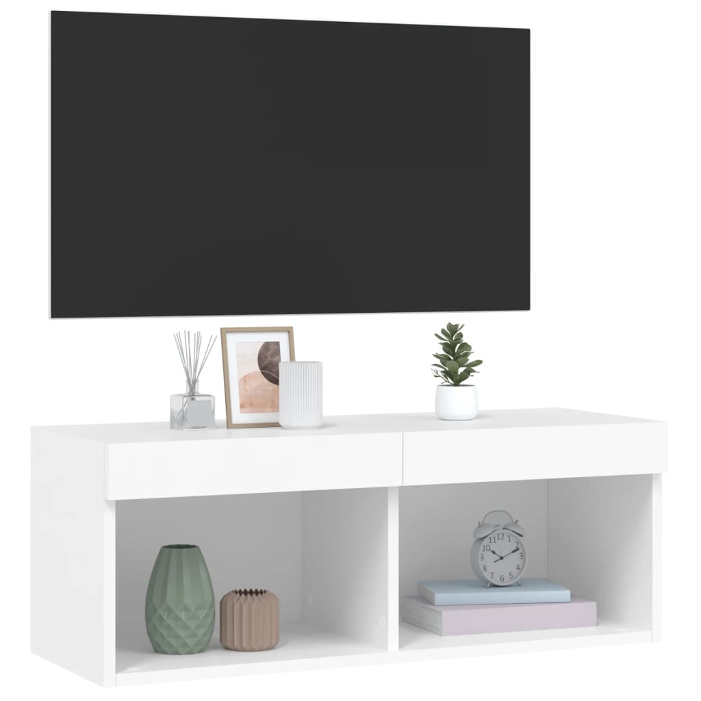 Tv-Benk Med Led-Lys Hvit 80X30X30 Cm