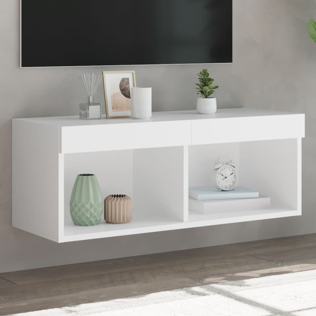 Tv-Benk Med Led-Lys Hvit 80X30X30 Cm
