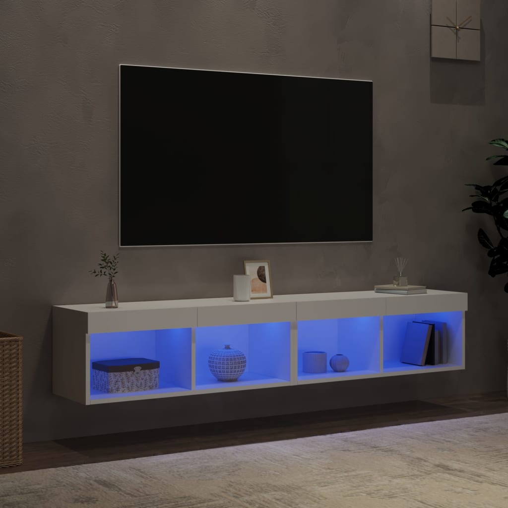 Tv-Benker Med Led-Lys 2 Stk Hvit 80X30X30 Cm