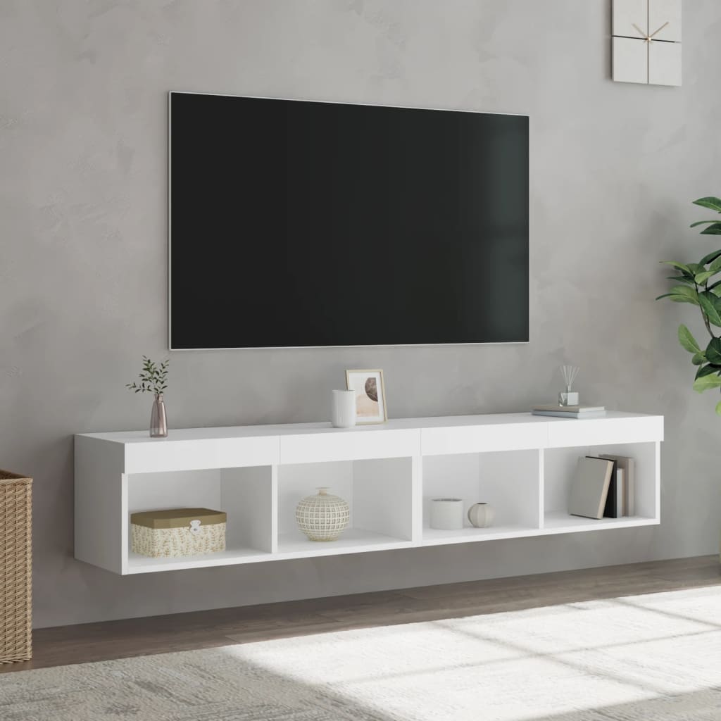 Tv-Benker Med Led-Lys 2 Stk Hvit 80X30X30 Cm