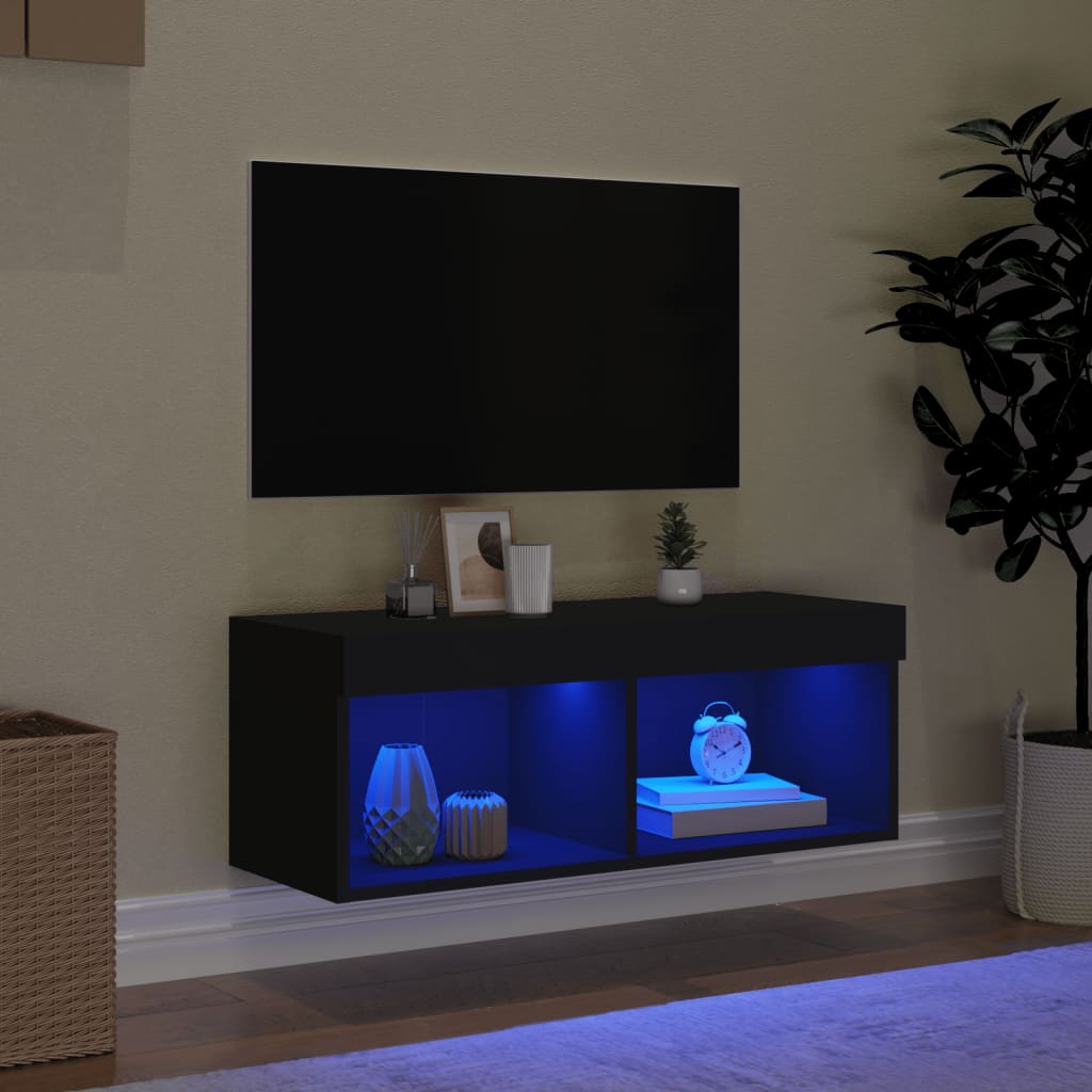 Tv-Benk Med Led-Lys Svart 80X30X30 Cm