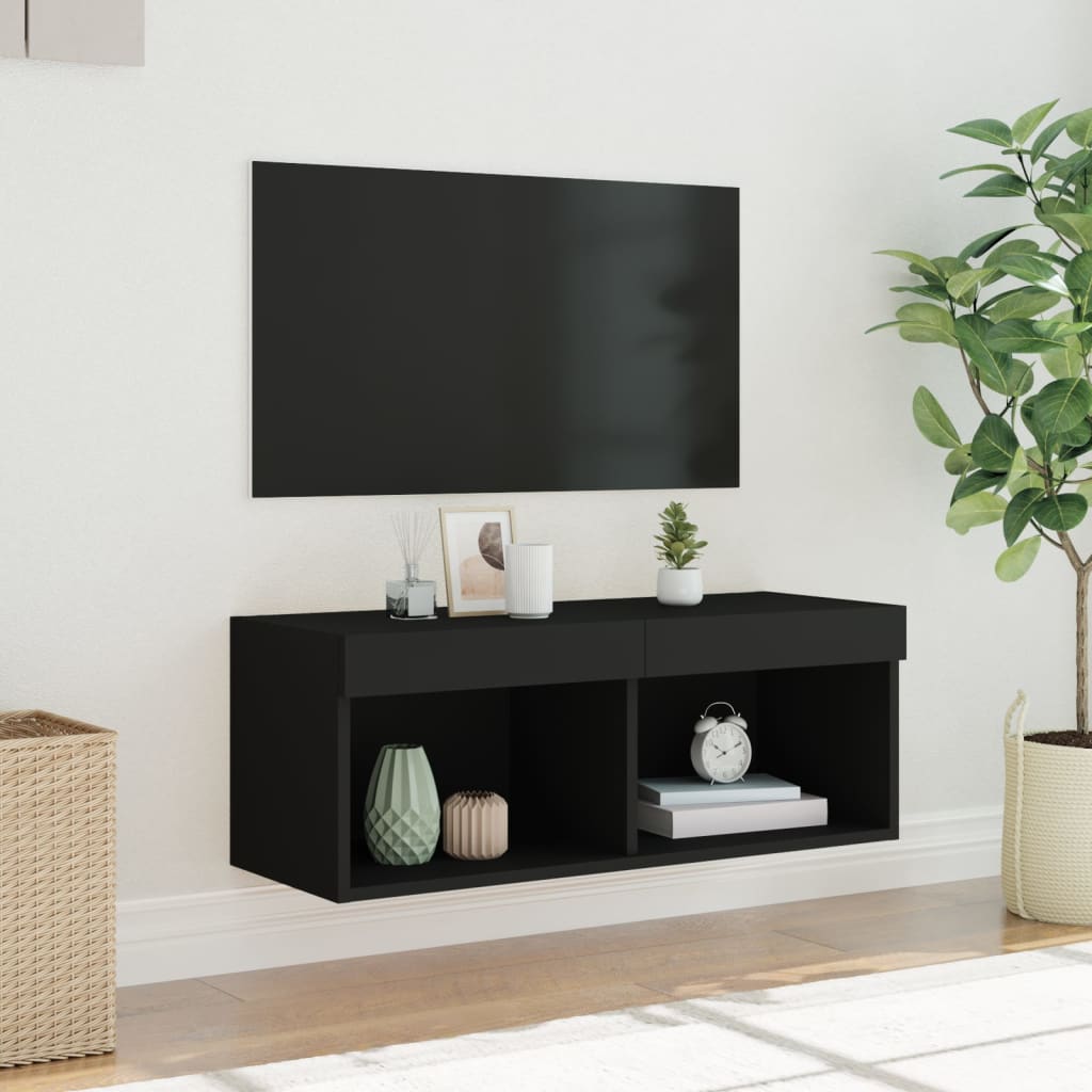 Tv-Benk Med Led-Lys Svart 80X30X30 Cm