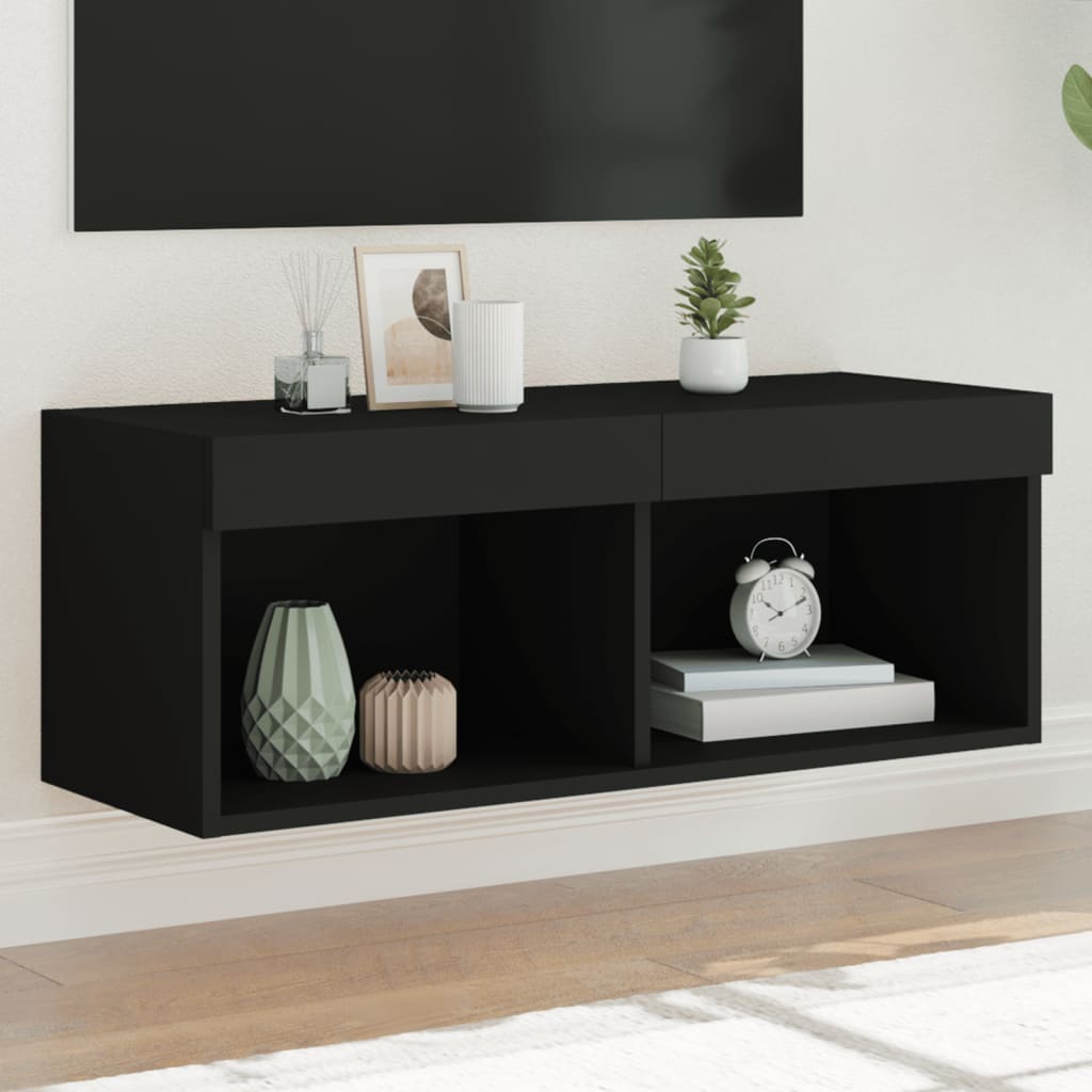 Tv-Benk Med Led-Lys Svart 80X30X30 Cm