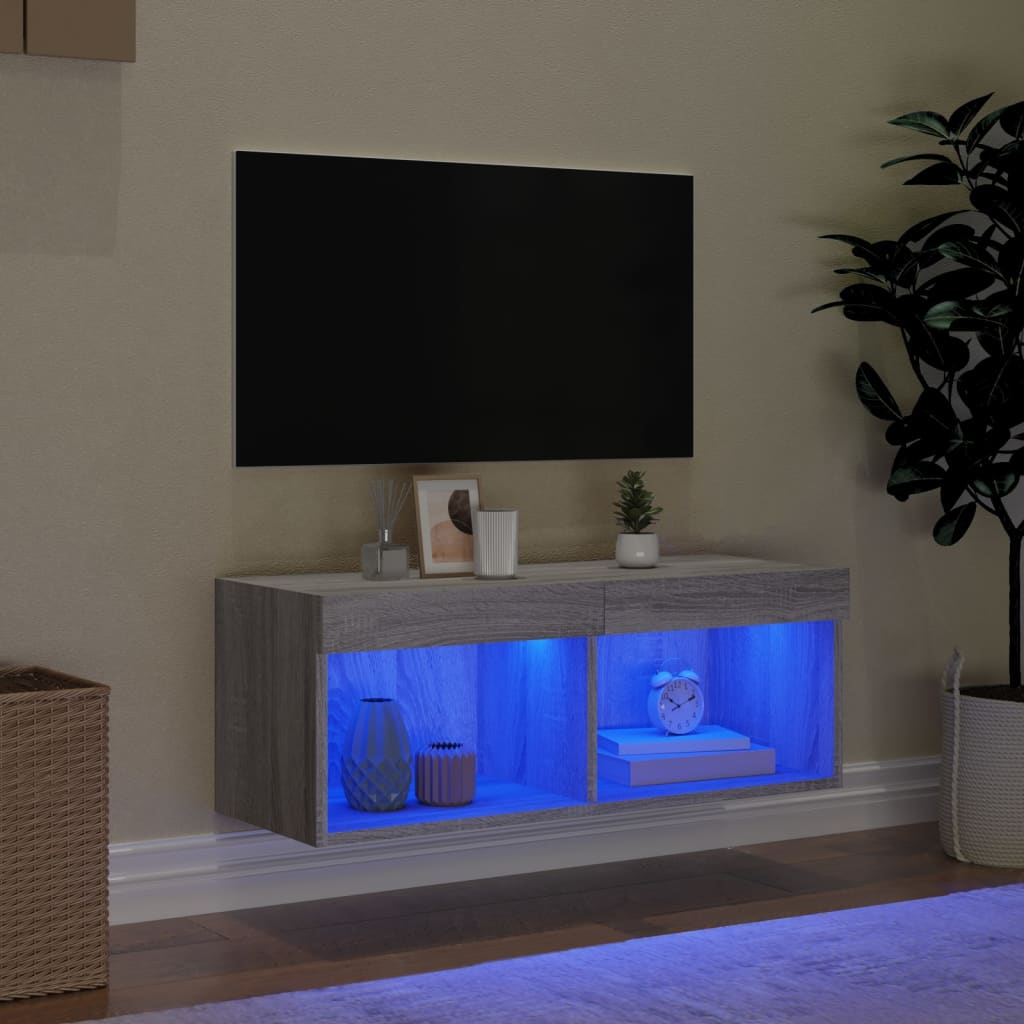 Tv-Benk Med Led-Lys Grå Sonoma 80X30X30 Cm