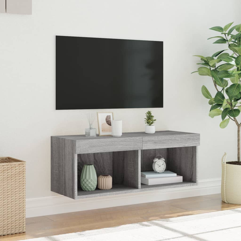 Tv-Benk Med Led-Lys Grå Sonoma 80X30X30 Cm