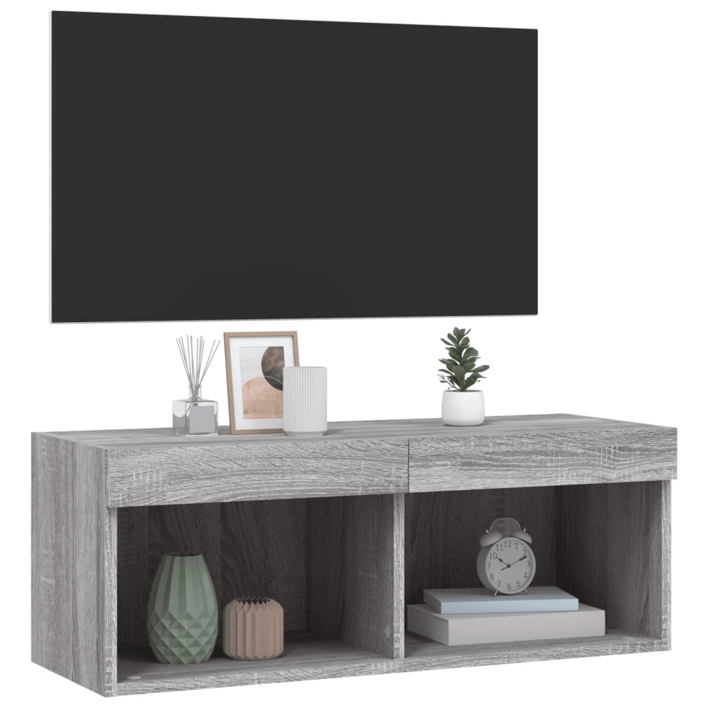Tv-Benk Med Led-Lys Grå Sonoma 80X30X30 Cm