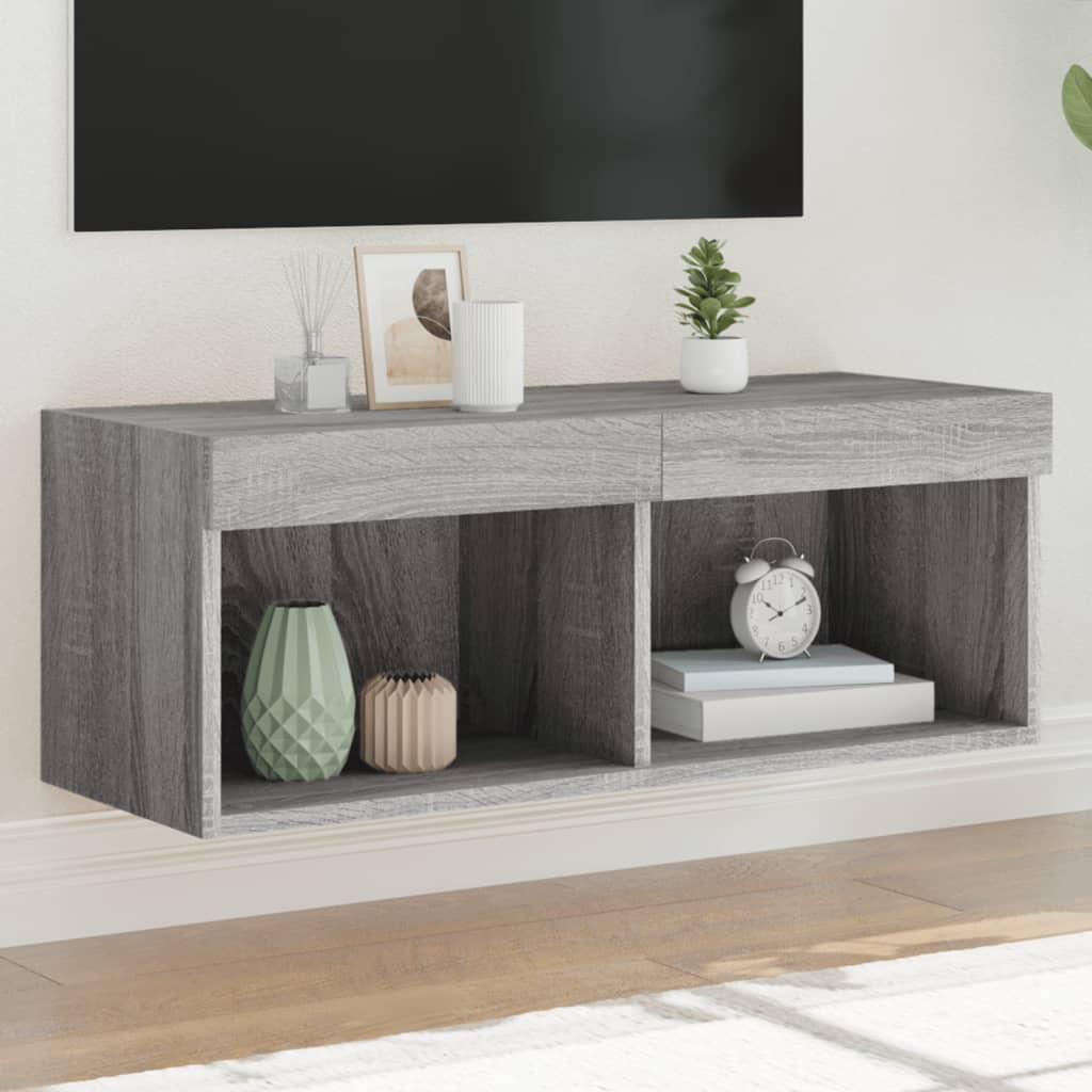 Tv-Benk Med Led-Lys Grå Sonoma 80X30X30 Cm