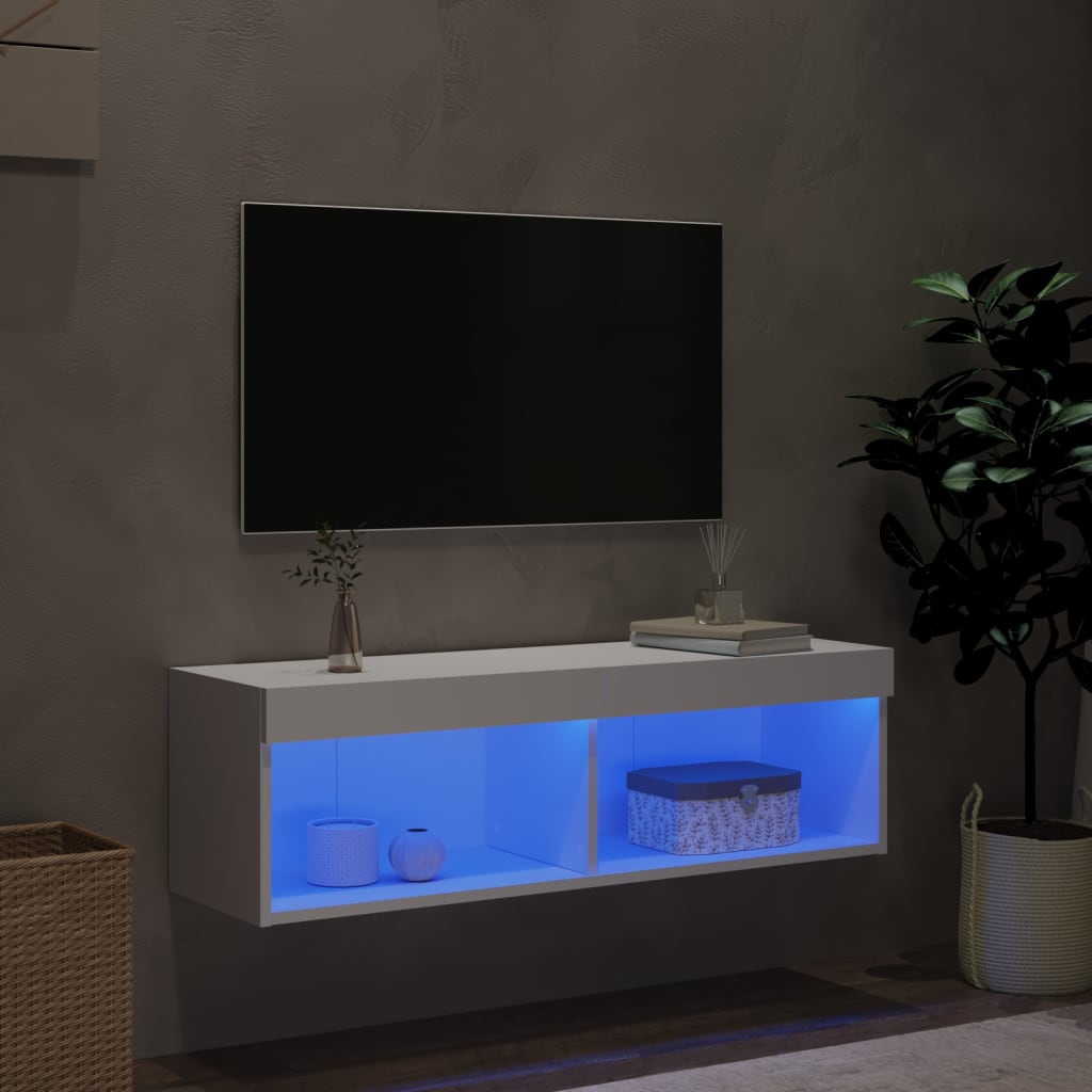 Tv-Benk Med Led Hvit 100X30X30 Cm