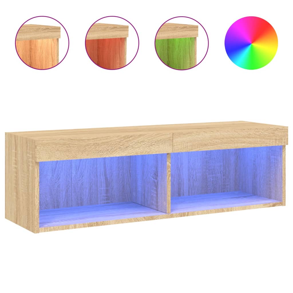 Tv-Benker Med Led-Lys 2 Stk Sonoma Eik 100X30X30 Cm