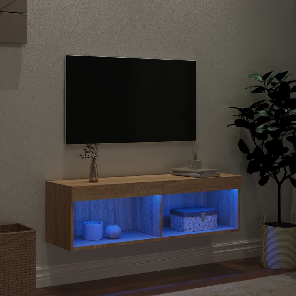 Tv-Benker Med Led-Lys 2 Stk Sonoma Eik 100X30X30 Cm