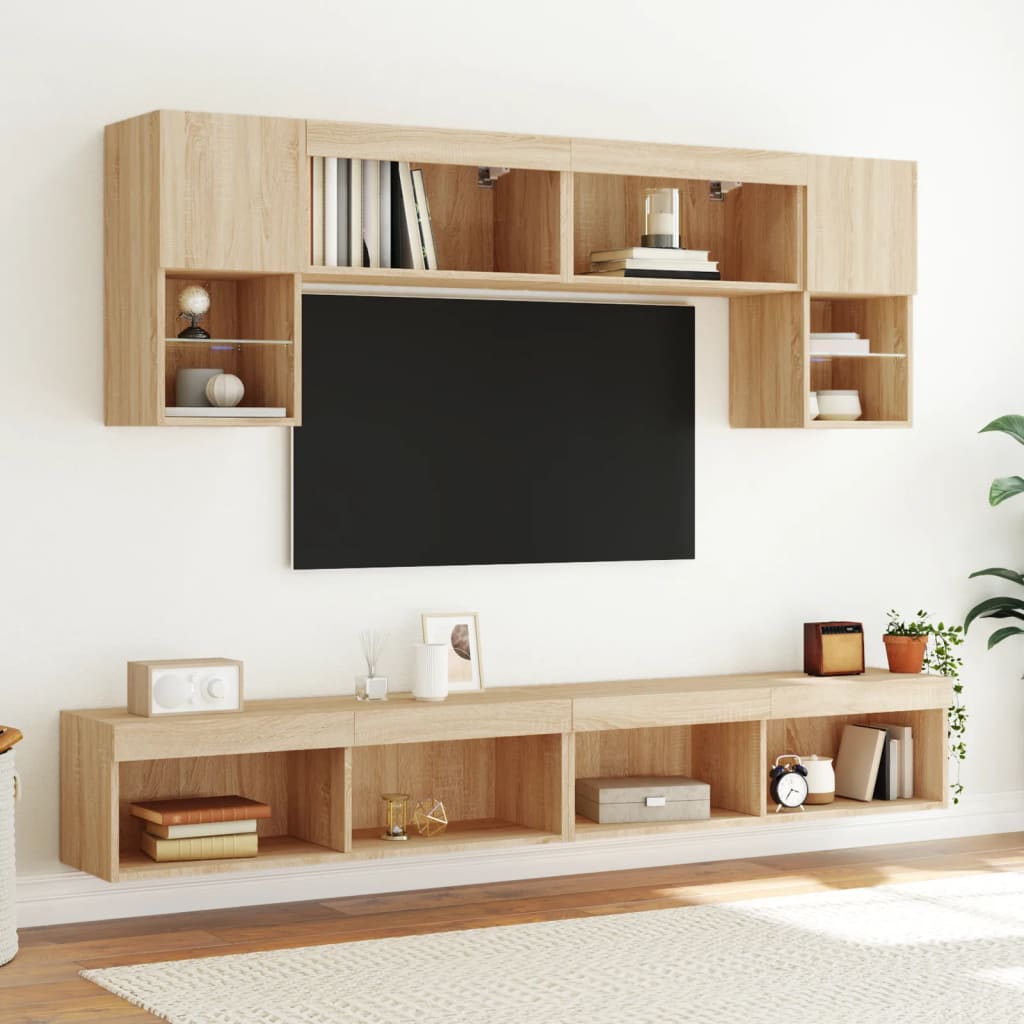 Tv-Benker Med Led-Lys 2 Stk Sonoma Eik 100X30X30 Cm