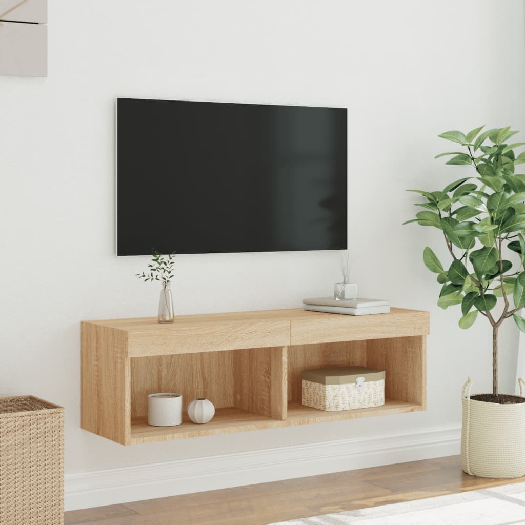 Tv-Benker Med Led-Lys 2 Stk Sonoma Eik 100X30X30 Cm