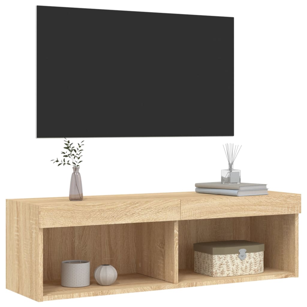 Tv-Benker Med Led-Lys 2 Stk Sonoma Eik 100X30X30 Cm