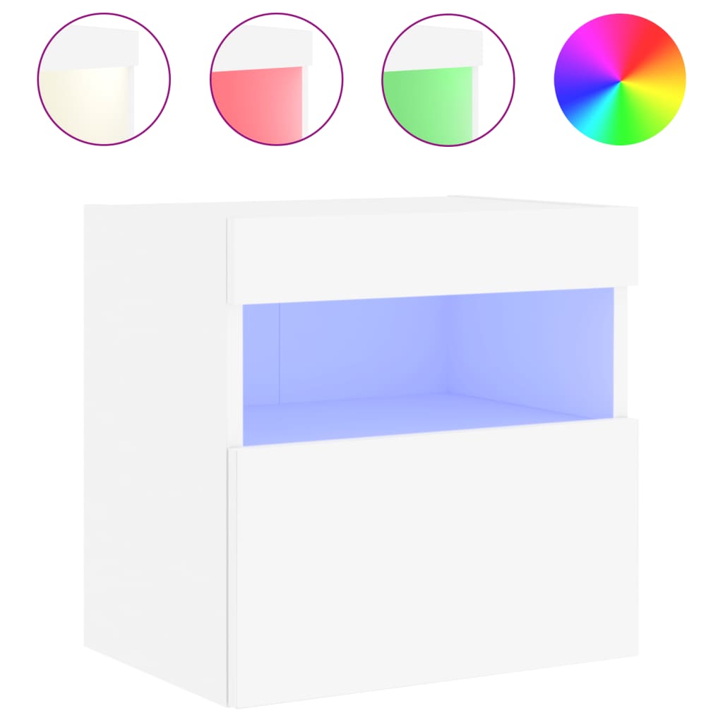 Vegghengt Tv-Benk Med Led Hvit 40X30X40 Cm