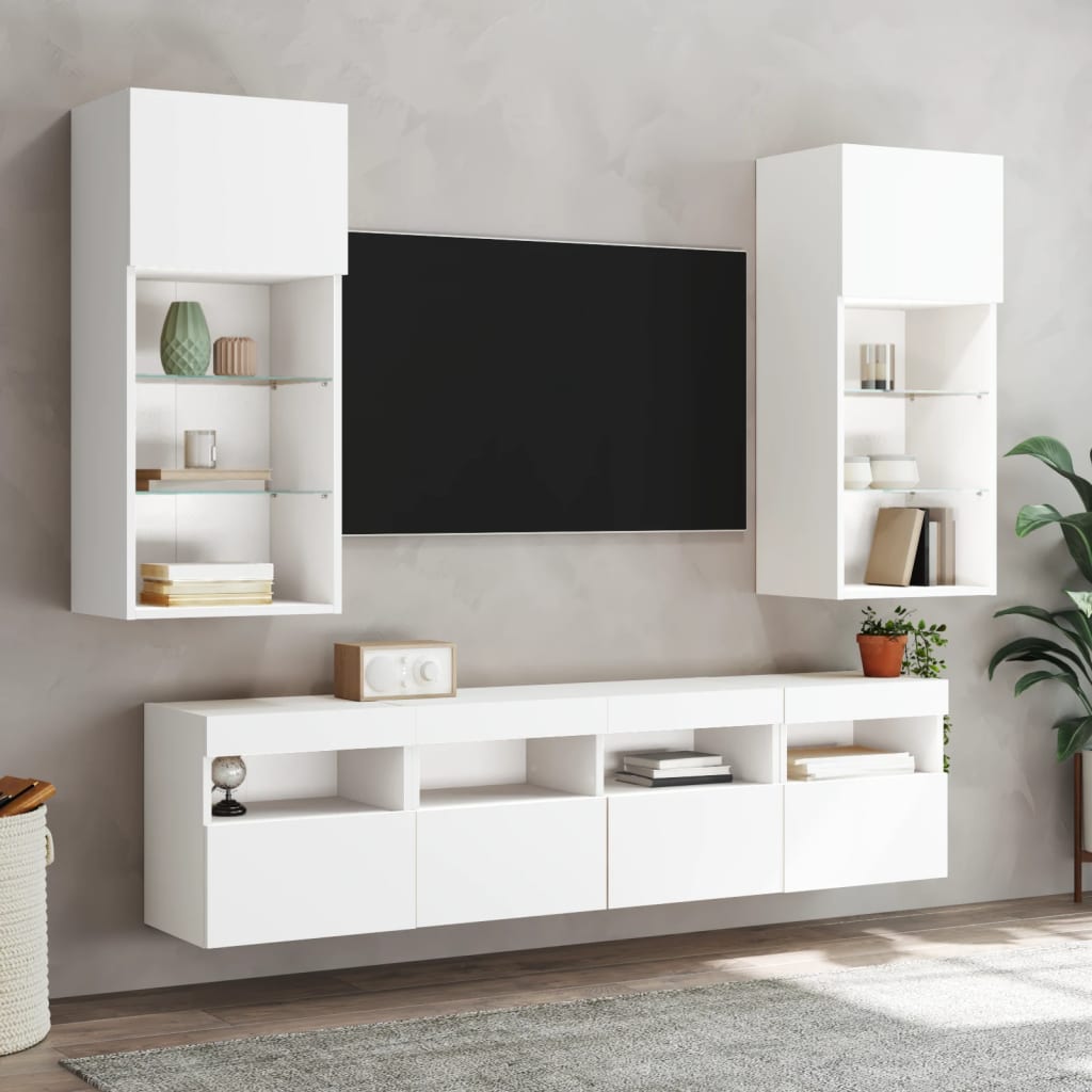 Vegghengt Tv-Benk Med Led Hvit 40X30X40 Cm