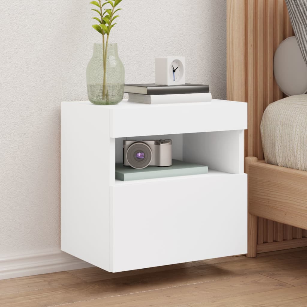 Vegghengt Tv-Benk Med Led Hvit 40X30X40 Cm