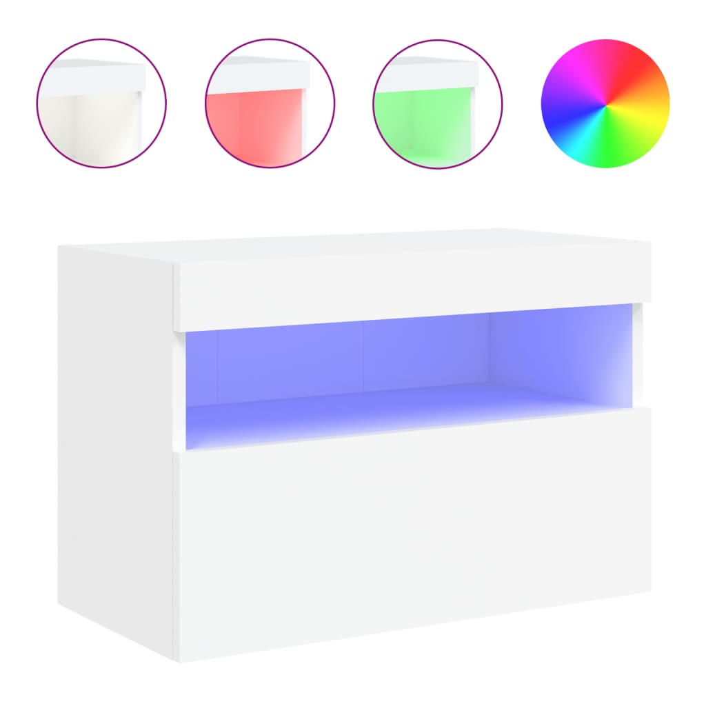 Vegghengt Tv-Benk Med Led Hvit 60X30X40 Cm