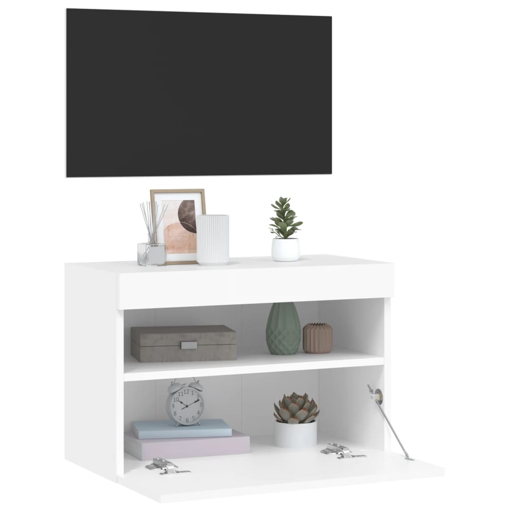 Vegghengt Tv-Benk Med Led Hvit 60X30X40 Cm
