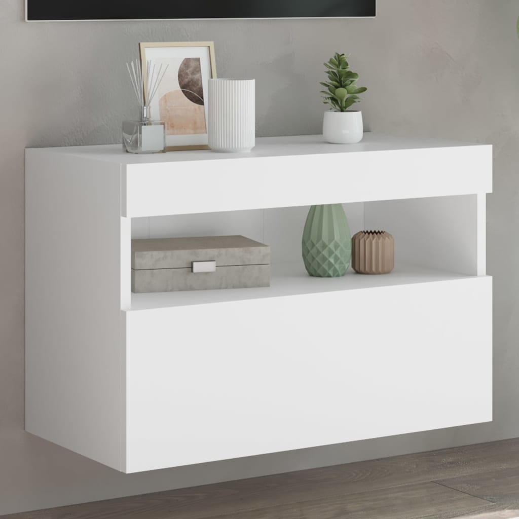 Vegghengt Tv-Benk Med Led Hvit 60X30X40 Cm