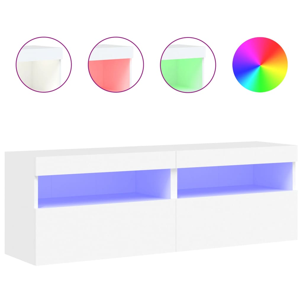 Vegghengte Tv-Benker Med Led 2 Stk Hvit 60X30X40 Cm