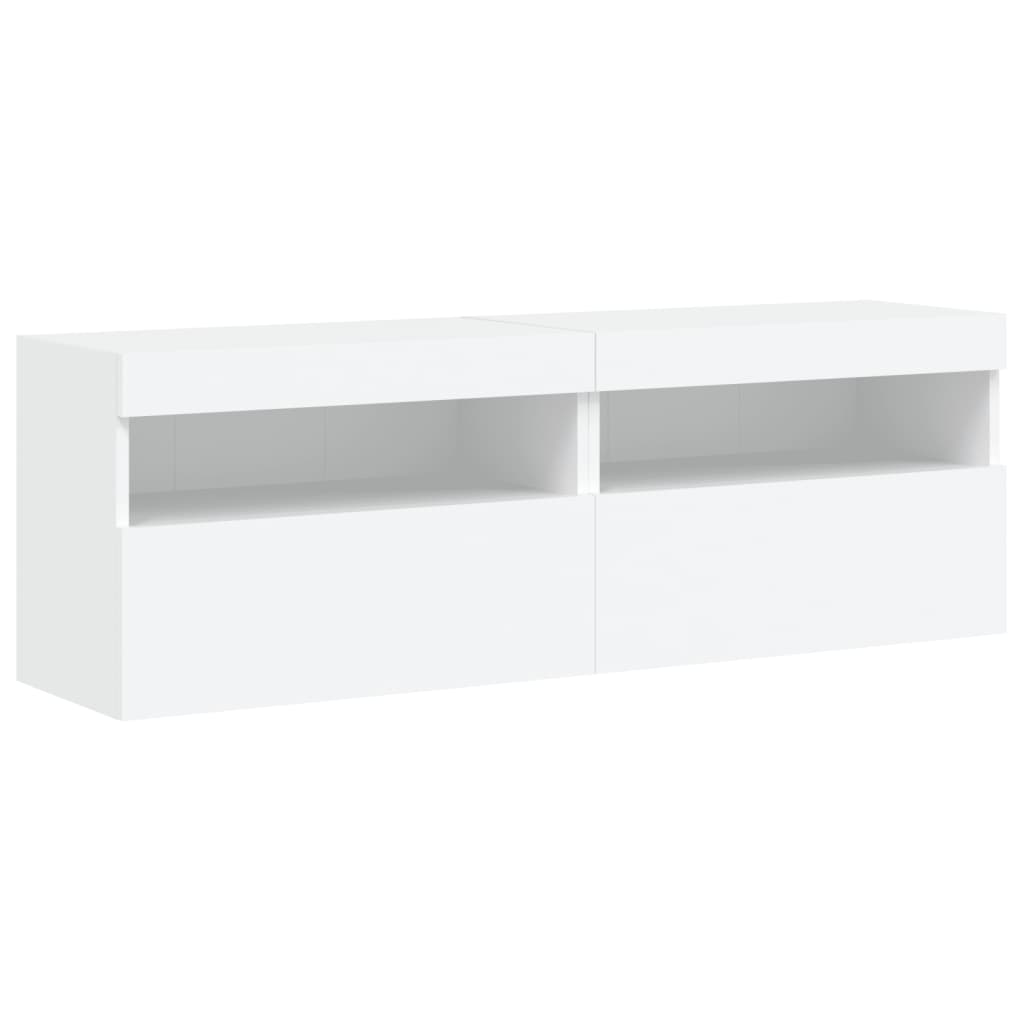 Vegghengte Tv-Benker Med Led 2 Stk Hvit 60X30X40 Cm