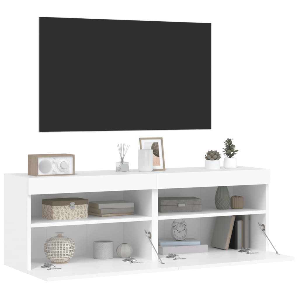 Vegghengte Tv-Benker Med Led 2 Stk Hvit 60X30X40 Cm