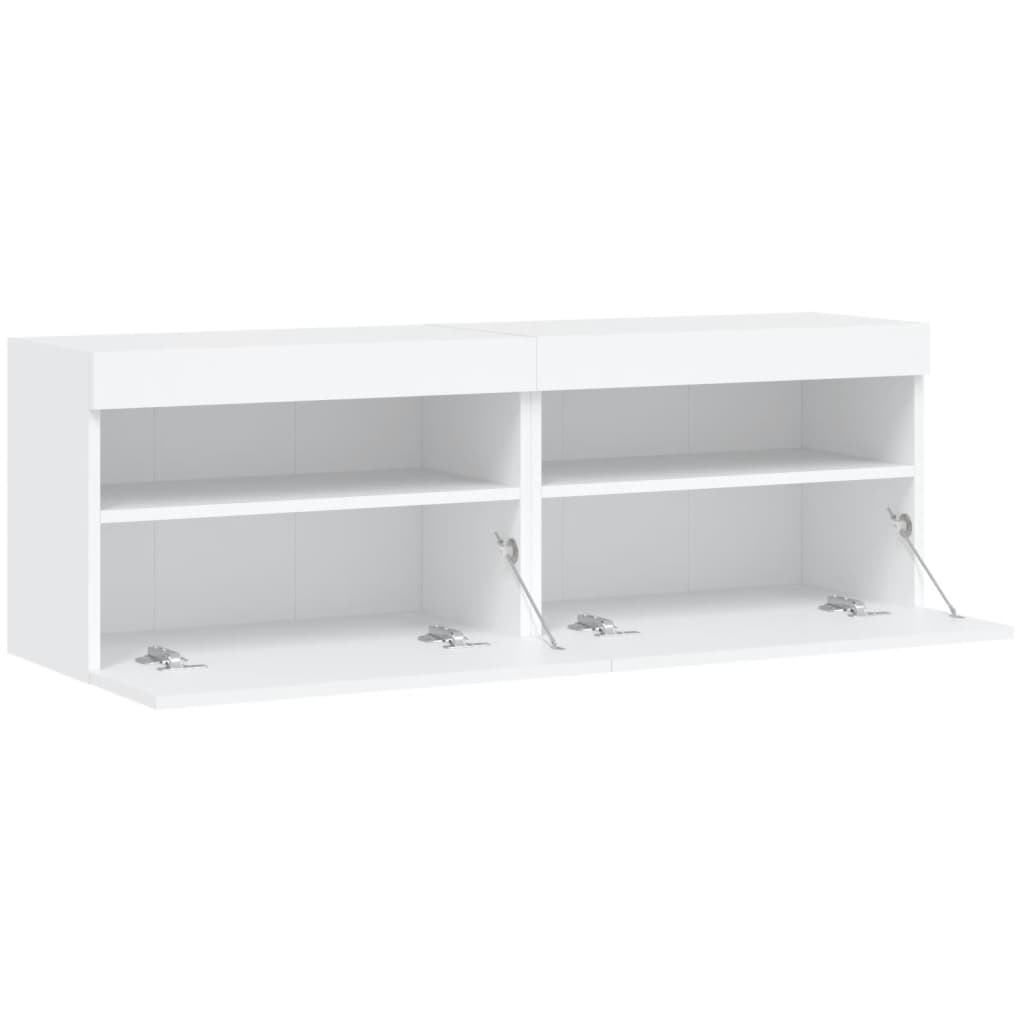 Vegghengte Tv-Benker Med Led 2 Stk Hvit 60X30X40 Cm