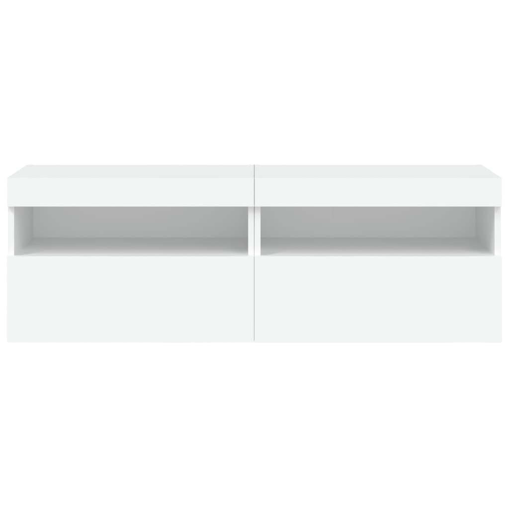 Vegghengte Tv-Benker Med Led 2 Stk Hvit 60X30X40 Cm