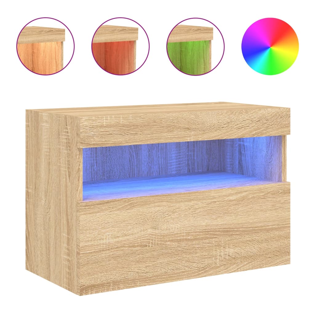 Vegghengt Tv-Benk Med Led Sonoma Eik 60X30X40 Cm