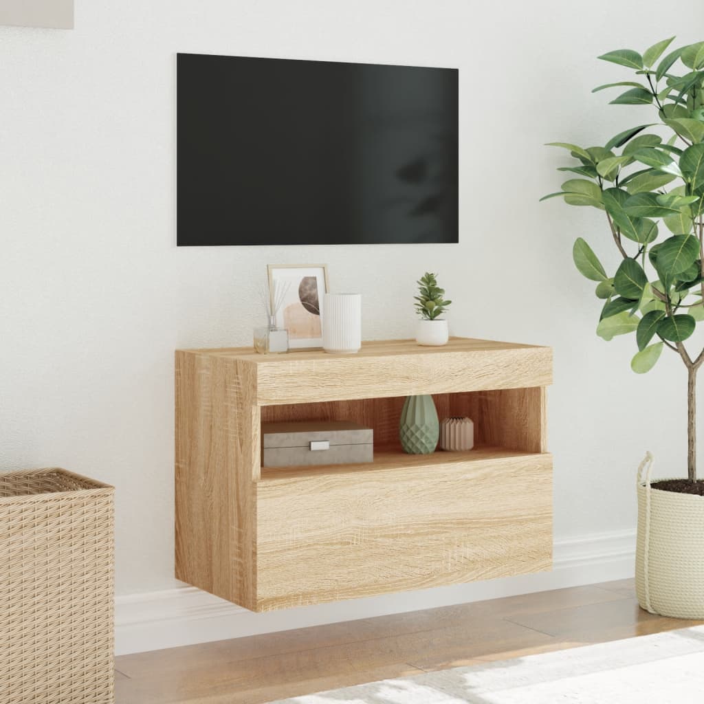 Vegghengt Tv-Benk Med Led Sonoma Eik 60X30X40 Cm